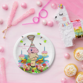 Verjaardag Papieren Borden Roze Cupcake Bordje