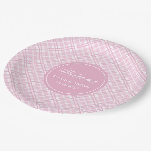 Verjaardag Papieren Borden Roze Plaid Trendy Aande Papieren Bordje (Gekanteld)