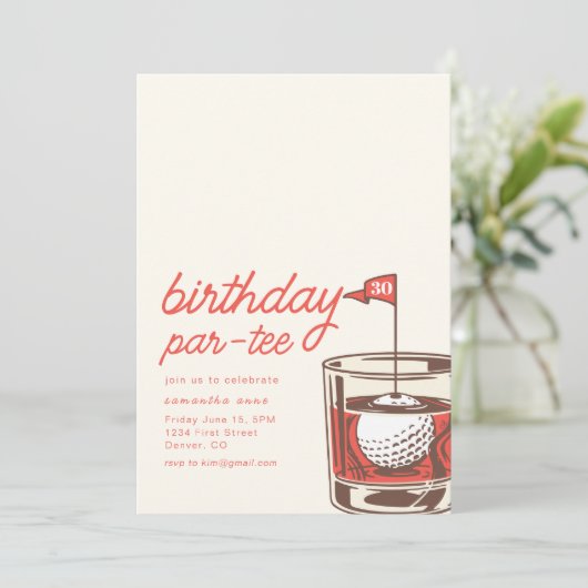 Verjaardag Par-T-shirt Feestuitnodiging met Whiske Kaart (Staand voorkant)