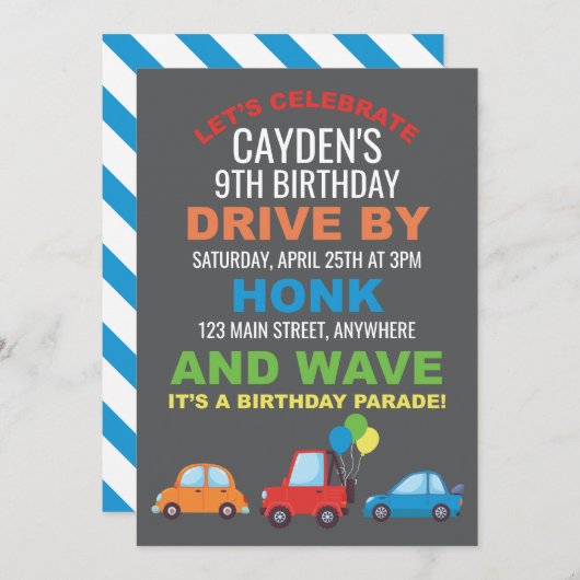 Verjaardag Parade Uitnodiging Quarantaine verjaard (Voorkant / Achterkant)