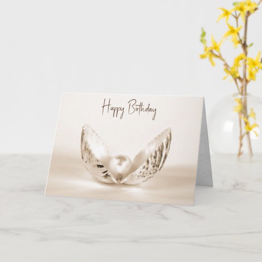 Verjaardag-parel in oesterschelp kaart (Gele Bloem)