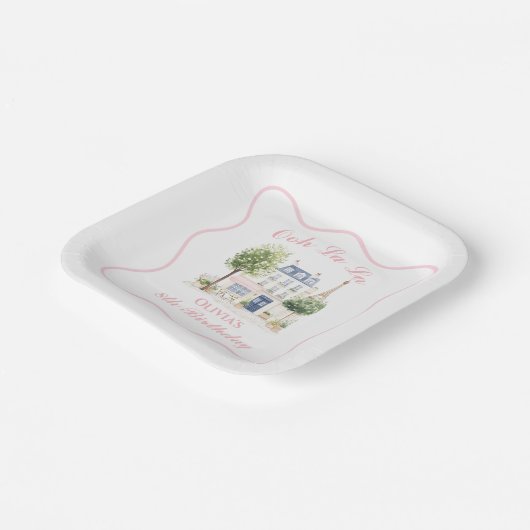 Verjaardag Parijs Parijse Cafe Tea Party Papieren Bordje (Gebogen)