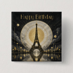 Verjaardag Paris Eiffeltoren Goud Deco Vierkante Button 5,1 Cm