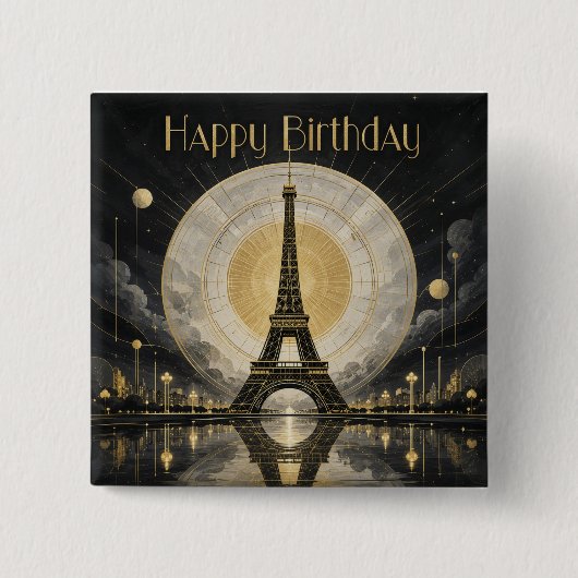 Verjaardag Paris Eiffeltoren Goud Deco Vierkante Button 5,1 Cm (Voorkant)