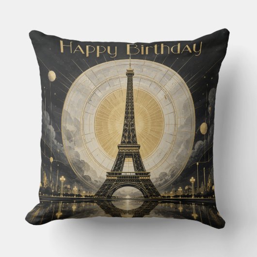 Verjaardag Paris Eiffeltoren Gouden Deco Kussen (Voorkant)