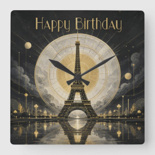 Verjaardag Paris Eiffeltoren Gouden Deco Vierkante Klok