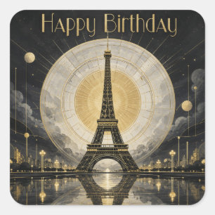 Verjaardag Paris Eiffeltoren Gouden Deco Vierkante Sticker
