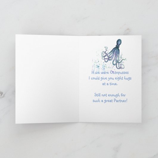 Verjaardag Partner Leuk Romantische Octopus Knuffe Kaart (Binnen)