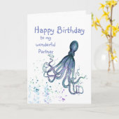 Verjaardag Partner Leuke Romantische Octopus Knuff Kaart (Gele Bloem)