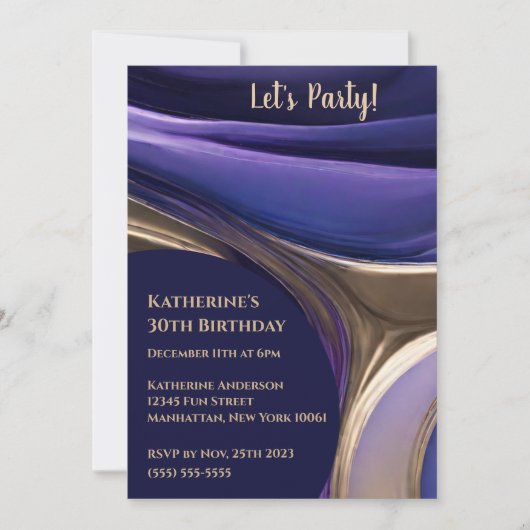 Verjaardag Party-Abstract Blauw, Paarse en Gold- Kaart (Voorkant)