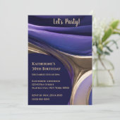 Verjaardag Party-Abstract Blauw, Paarse en Gold- Kaart (Staand voorkant)