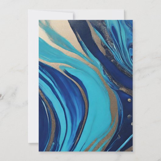 Verjaardag Party-Abstract Flow Art- Blauw en Goud- Kaart (Achterkant)
