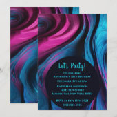 Verjaardag Party-Abstract Fluid Art-Blue en Roze- Kaart (Voorkant / Achterkant)