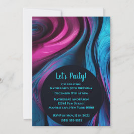 Verjaardag Party-Abstract Fluid Art-Blue en Roze- Kaart