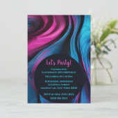 Verjaardag Party-Abstract Fluid Art-Blue en Roze- Kaart (Staand voorkant)