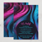 Verjaardag Party-Abstract Fluid Art-Blue en Roze- Kaart (Voorkant / Achterkant)