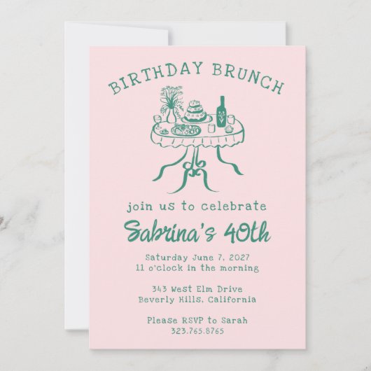 Verjaardag Party Buffet Tafel Hand getrokken Custo Kaart (Voorkant)