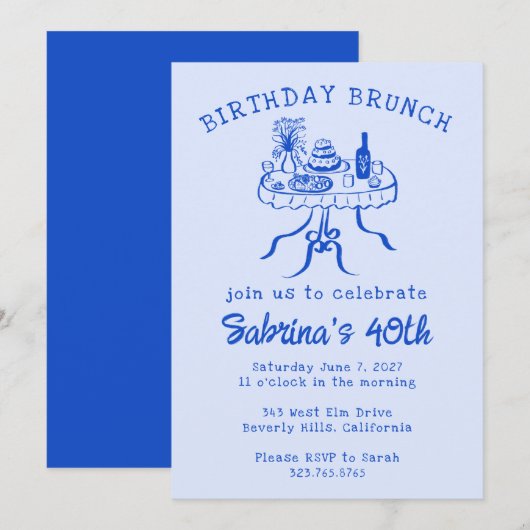 Verjaardag Party Buffet Tafel Hand getrokken Custo Kaart (Voorkant / Achterkant)