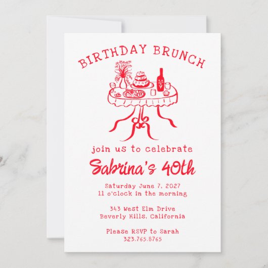 Verjaardag Party Buffet Tafel Hand getrokken Custo Kaart (Voorkant)