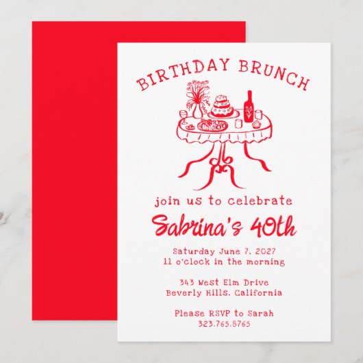 Verjaardag Party Buffet Tafel Hand getrokken Custo Kaart (Voorkant / Achterkant)