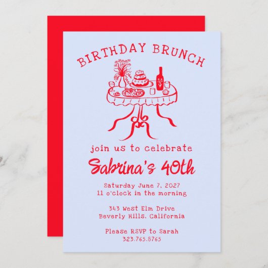 Verjaardag Party Buffet Tafel Hand getrokken Custo Kaart (Voorkant / Achterkant)