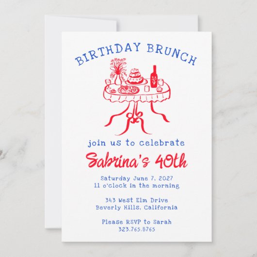 Verjaardag Party Buffet Tafel Hand getrokken Custo Kaart (Voorkant)