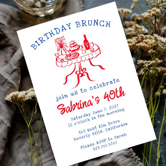 Verjaardag Party Buffet Tafel Hand getrokken Custo Kaart