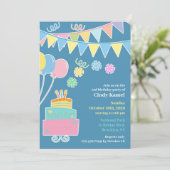 Verjaardag Party Cake Flat Uitnodiging (Staand voorkant)