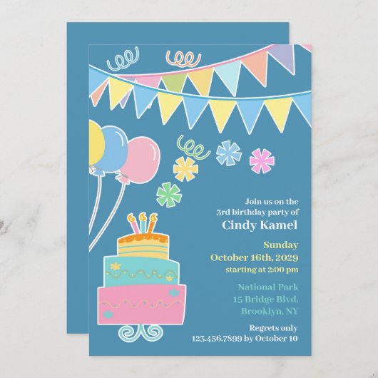 Verjaardag Party Cake Flat Uitnodiging (Voorkant / Achterkant)