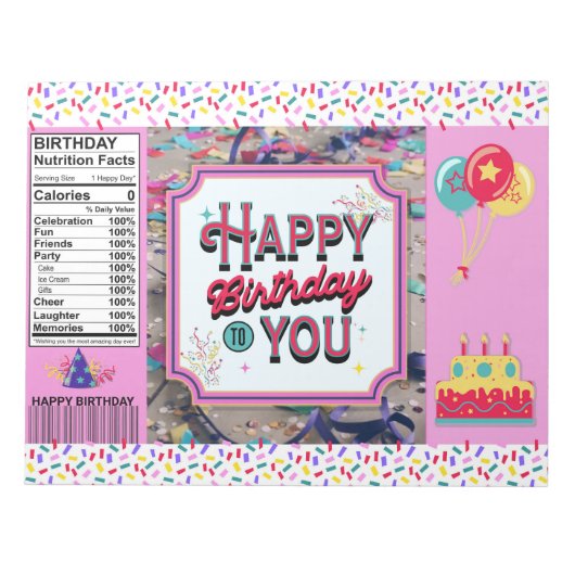 Verjaardag Party Chip Bag Wrappers Favorieten Notitieblok (Voorkant)