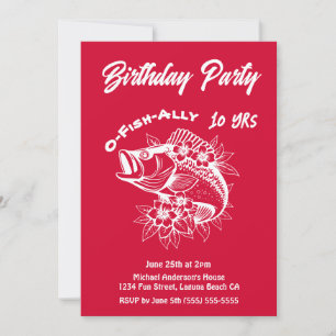 Verjaardag Party-Fish Hawaiian Cherry Red Kaart