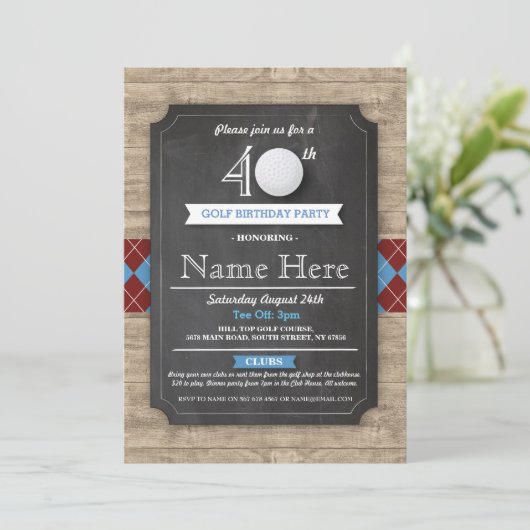 Verjaardag Party Golf Ball 30e 40e 50e Uitnodiging (Staand voorkant)