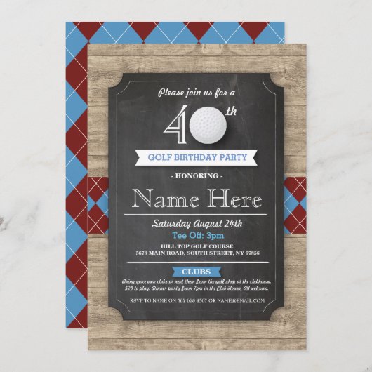Verjaardag Party Golf Ball 30e 40e 50e Uitnodiging (Voorkant / Achterkant)
