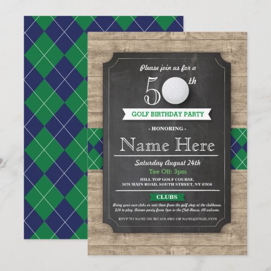 Verjaardag Party Golf Ball 40e 50e 60e Uitnodiging (Voorkant / Achterkant)