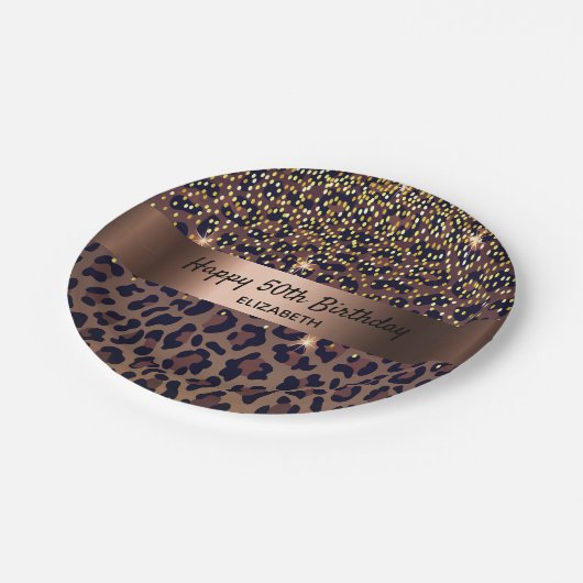 Verjaardag Party luipaard patroon brons Papieren Bordje (Gekanteld)