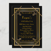 Verjaardag Party man, gouden Gatsby stijl, zwart Kaart (Voorkant / Achterkant)