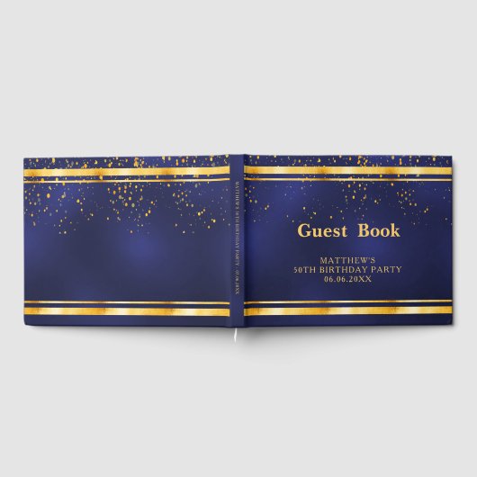 Verjaardag Party marine blauw goud confetti Gastenboek (Volledig)
