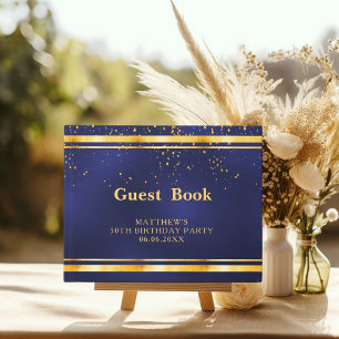 Verjaardag Party marine blauw goud confetti Gastenboek