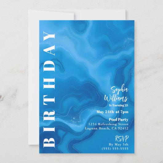 Verjaardag Party-Pool Party-Moonstone Blue Kaart (Voorkant)