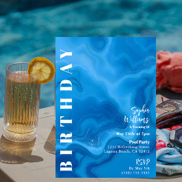 Verjaardag Party-Pool Party-Moonstone Blue Kaart