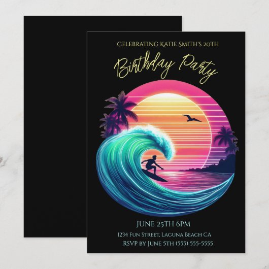 Verjaardag Party-Ride The Wave bij zonsondergang Kaart (Voorkant / Achterkant)