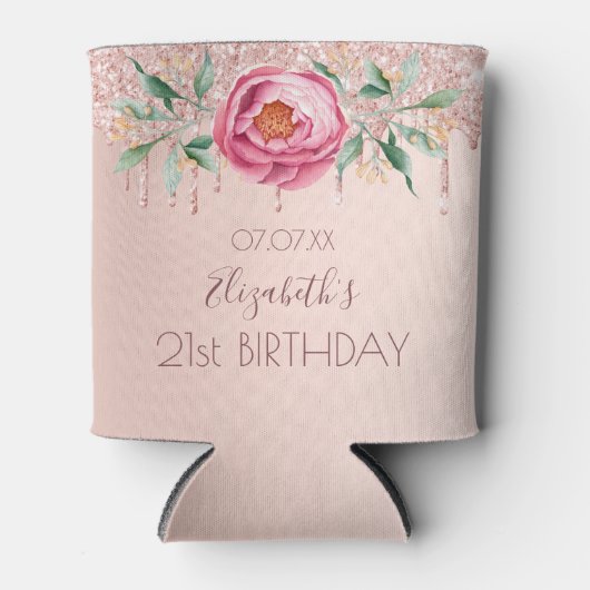 Verjaardag Party roos gouden blush roze bloemen Blikjeskoeler (Voorkant)