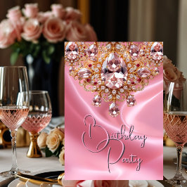  Verjaardag Party Silk Blush Pink Jewel Gold Kaart
