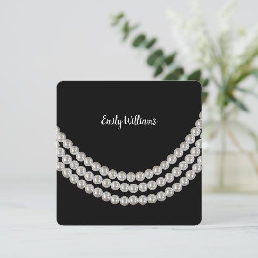 Verjaardag Party string van parels op zwart Kaart (Staand voorkant)