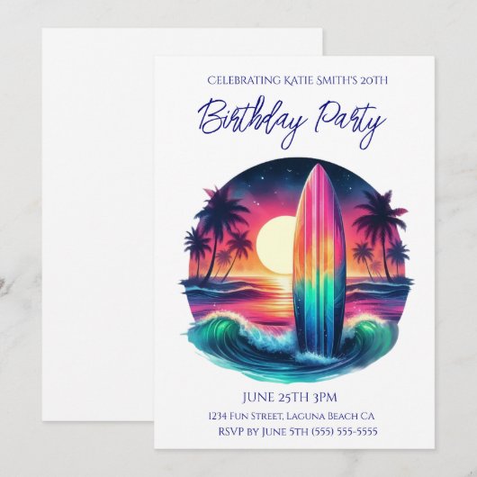 Verjaardag Party-Surfboard Escape- Kaart (Voorkant / Achterkant)