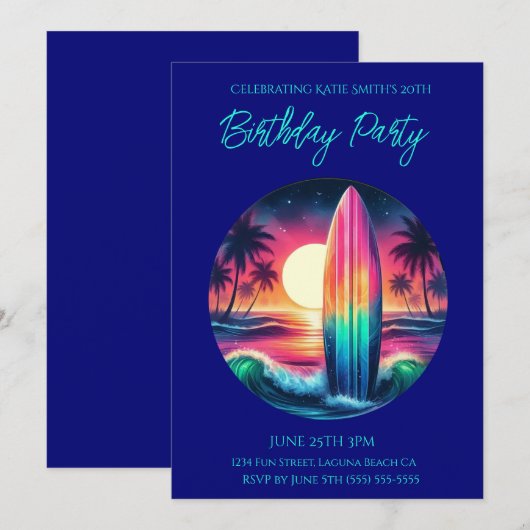 Verjaardag Party-Surfboard Escape- Kaart (Voorkant / Achterkant)