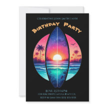 Verjaardag Party-Surfboard in een zonsondergang