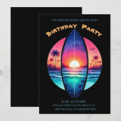 Verjaardag Party-Surfboard in een zonsondergang Kaart (Voorkant / Achterkant)