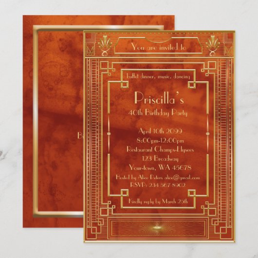 Verjaardag Party vrouw, goud Gatsby stijl Kaart (Voorkant / Achterkant)