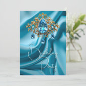 Verjaardag Party Zijde Poeder Blauw juweel Goud Kaart (Staand voorkant)